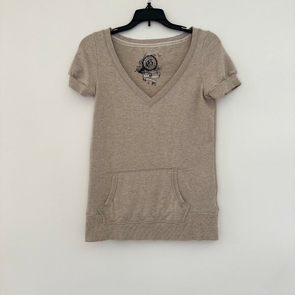 Y2K Gap Women's V-Neck Top Size Small Preppy Grunge 2000s Bella Swan Tan Brown - Picture 2 of 8